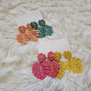 NWT Set of 4 Monstera Leaf Earrings